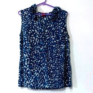 Merona sz L Blue Ruffled Animal Print Sleeveless Top